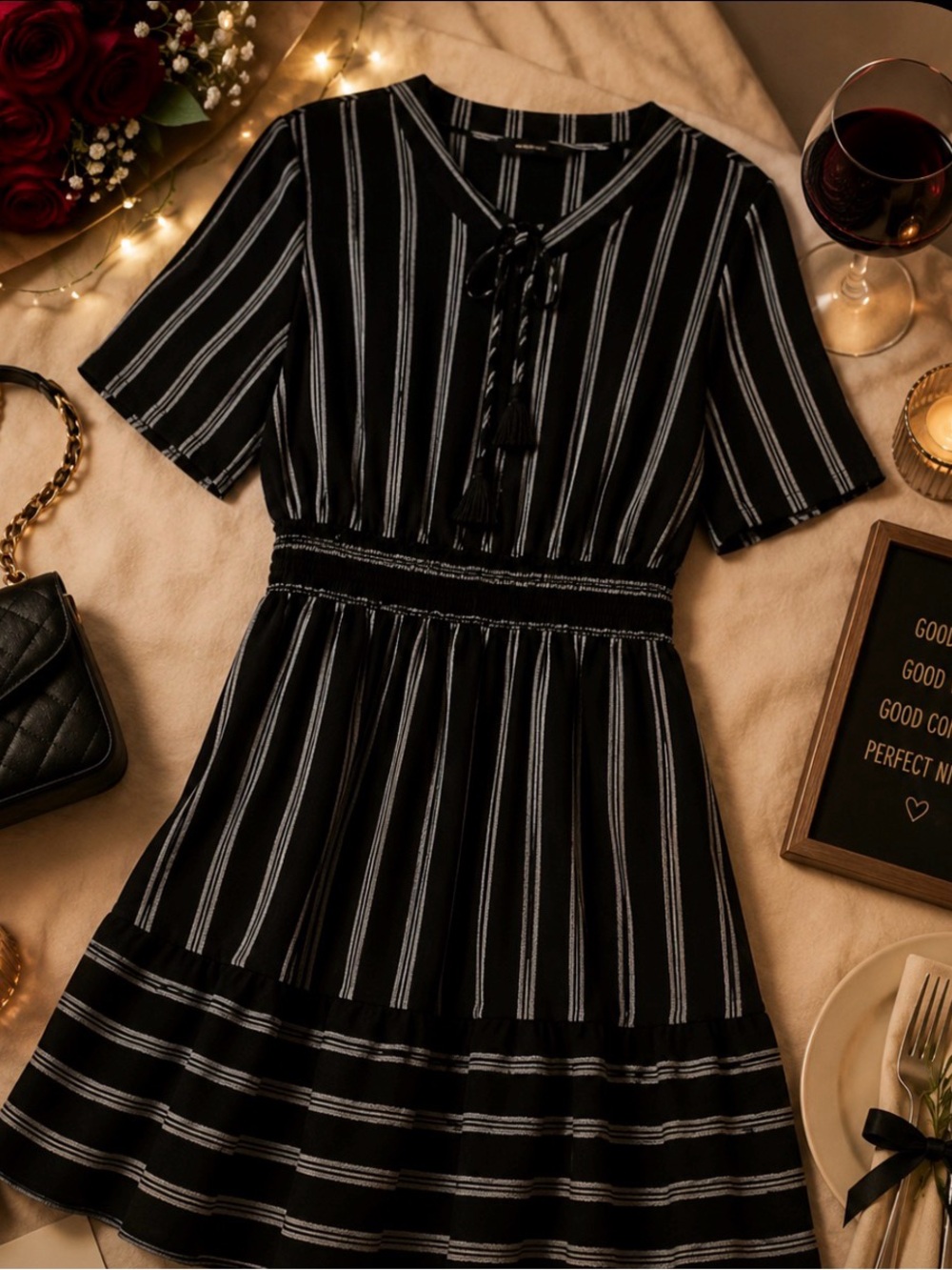 Elegant Black Striped Dress
